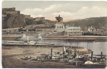 AK Koblenz Das deutsche Eck mit Dampfer Neuwied 1900