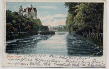 AK Sigmaringen Schloss mit Donau und Brücke 1911