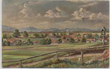 Künstler-AK Gruss aus Oberhaching Deisenhofen Ortsansicht 1913 RAR