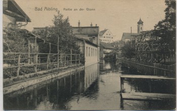 AK Bad Aibling Partie an der Glonn mit Steg und Kirche 1912