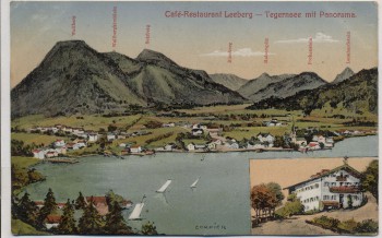AK Tegernsee mit Panorama Cafe Restaurant Leeberg 1910