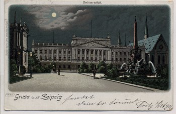 Litho Mondschein Gruss aus Leipzig Universität 1901