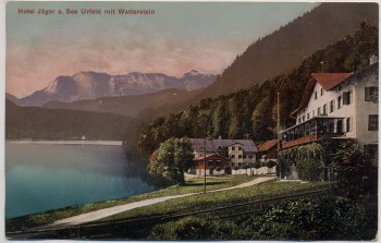 AK Urfeld mit Wetterstein Hotel Jäger am Walchensee b. Kochel am See 1911