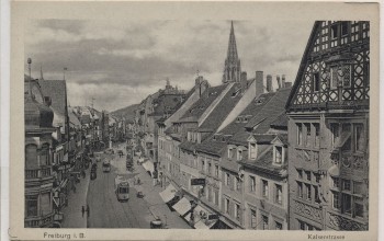 AK Freiburg im Breisgau Kaiserstrasse mit Strassenbahn 1910