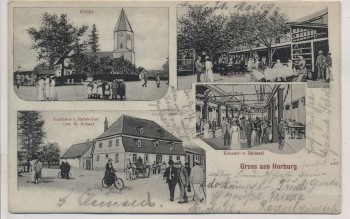 AK Gruss aus Horburg-Maßlau Kirche Gasthof Kegelbahn b. Leuna 1909 RAR