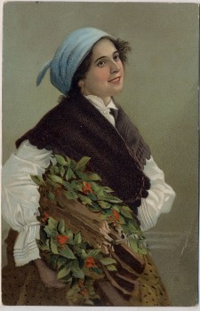 AK Frau mit Kopftuch Holz tragend 1910