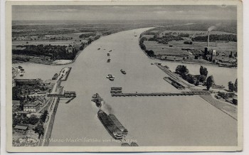 VERKAUFT !!!   AK Der Rhein bei Maxau Maximiliansau vom Flugzeug aus Luftbild Brücke Fabrik 1940 RAR