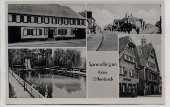 AK Mehrbild Sprendlingen Gasthaus zur Krone Schwimmbad Ortsansicht 1955