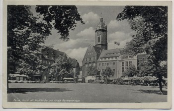 AK Jena Markt mit Stadtkirche und neuem Germanenhaus Feldpost 1939