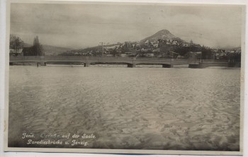 VERKAUFT !!!   AK Foto Jena Eisdecke auf der Saale Paradiesbrücke und Jenzig 1938