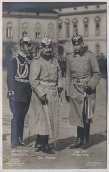 AK Foto Der Kaiser mit General von Friedeburg und Ex. von Plettenberg 1.WK Verlag Gustav Liersch 1914