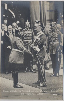 AK Foto Kaiser Wilhelm mit General v. Emmerich dem Sieger von Lüttich 1. WK Verlag Gustav Liersch 1915