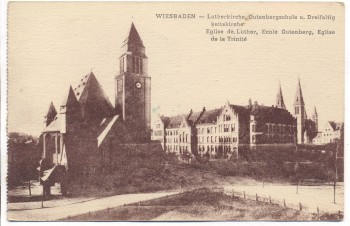 AK Wiesbaden Lutherkirche Gutenbergschule Dreifaltigkeitskirche 1920