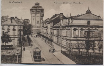 AK Mönchengladbach Viersener Straße mit Wasserturm und Straßenbahn 1920 RAR