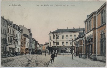 AK Ludwigshafen am Rhein Ludwigsstraße und Wartehalle der Lokalbahn 1907 RAR