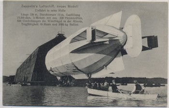 AK Zeppelin  neues Modell Einfahrt in seine Halle mit Booten 1910 RAR