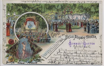 Litho Berlin Kreuzberg Gruss aus dem Belle-Alliance-Theater 1898 RAR