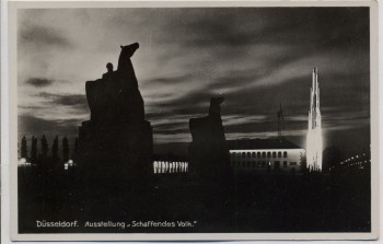 VERKAUFT !!!   AK Foto Düsseldorf Ausstellung Schaffendes Volk bei Nacht 1937