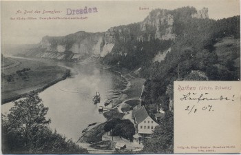 AK Rathen (Sächsische Schweiz) mit Bastei Dampferpost Dampfer Dresden 1907