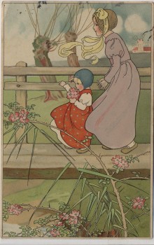Künstler-AK Frau mit Kind im Kleid Jugendstil 1907