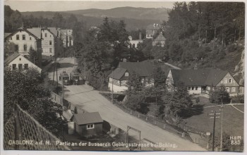 VERKAUFT !!!   AK Foto Gablonz a. d. Neiße Jablonec nad Nisou Partie an der äusseren Gebirgsstrasse bei Schlag mit Straßenbahn Böhmen Tschechien 1930 RAR