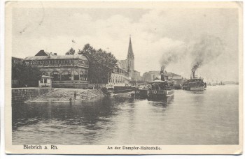 VERKAUFT !!!   AK Biebrich am Rhein An der Dampfer-Haltestelle Feldpost 1918