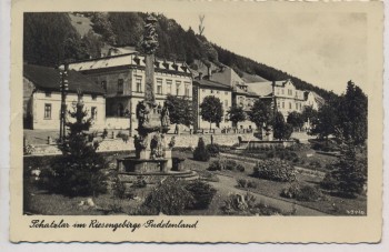 AK Foto Schatzlar im Riesengebirge Ortsansicht mit Denkmal Žacléř Sudetenland Tschechien 1941