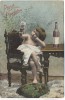 AK Prosit Neujahr Kind auf Stuhl Wein trinkend 1904