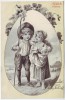 Künstler-AK Fröhliche Ostern 2 Kinder mit Schaf Jugendstil 1904