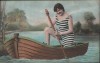 AK Frau mit Badeanzug rudernd auf Boot Erotik 1910