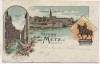 Litho Gruss aus Metz 3 Bilder Moselle Lothringen Frankreich 1908
