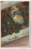 Präge-AK Ein frohes Weihnachtsfest Golddruck Vögel mit Beeren 1913