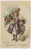 VERKAUFT !!!   Präge-AK Herzlichen Glückwunsch zum Neuen Jahre 2 Kinder mit Blumenstrauß 1908