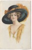 Künstler-AK Frau mit großem Hut gelb 1914