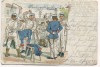 Litho Soldaten beim Wäsche waschen 1908