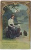 Präge-AK Frau auf Stein sitzend mit Gedicht Soldatenkarte 1908