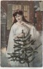 VERKAUFT !!!   AK Fröhliche Weihnachten Frau mit Kranz und Weihnachtsbaum 1910