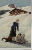 Künstler-AK 3 Personen mit Doppelschlitten Schlitten 1912