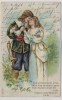 Präge-AK Mann mit Trompete und Frau Gedicht Jugendstil 1900