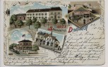 Litho Gruss aus Dornach Brauerei Bahnhof Wachthaus ... b. Mülhausen Mulhouse Elsass Frankreich 1902 RAR