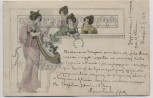 Künstler-AK Frau mit Harfe 3 Frauen hören zu Jugendstil 1900