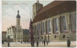 AK Guben Hauptkirche und Rathaus mit Menschen 1910
