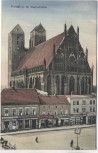 AK Prenzlau St. Marienkirche mit Geschäften Brandenburg 1910