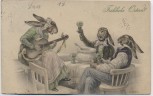 Künstler-AK Fröhliche Ostern M.M. Vienne M. Munk 3 Hasen mit Bowle und Gitarre 1914