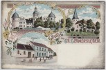 Litho Gruss aus Groß Germersleben Rittergut Gasthof zum Stern Kirche bei Oschersleben 1900 RAR