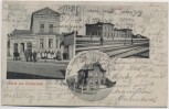 AK Gruß aus Förderstedt Bahnhof Post Klempnermeister bei Staßfurt 1908 RAR
