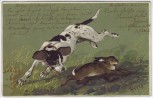 Präge-AK Hund jagt Hase Heyer 1906