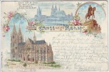Litho Gruss aus Köln Dom Südseite Denkmal 1897