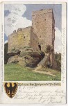 Künstler-AK Ruinen der Reichsveste Trifels Wappen mit Adler Stempel Posthilfstelle Trifels Taxe Annweiler 1905