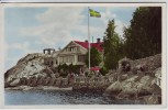 AK Foto Strömstad Gasthaus Alaska mit Fahne Schweden 1958